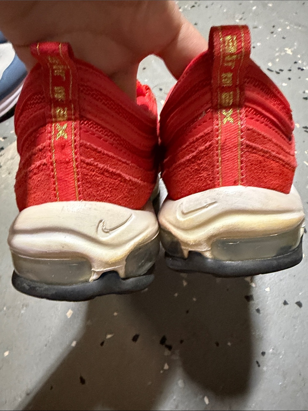 Nike men’s Red Sneakers with Yellow Swoosh - Picture 4 of 5